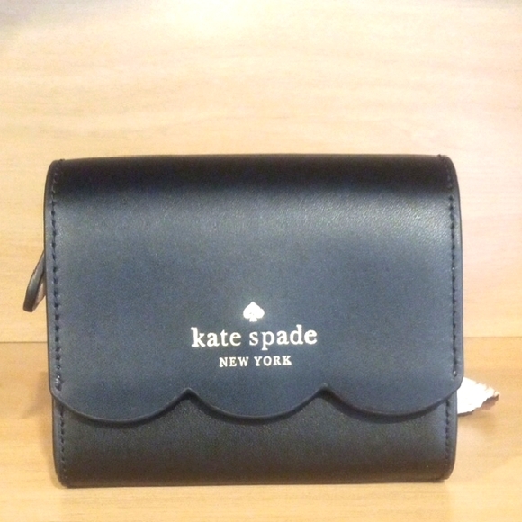 kate spade Handbags - NWOT Kate Spade Flap Gemma Black Scalloped Wallet WLR00553